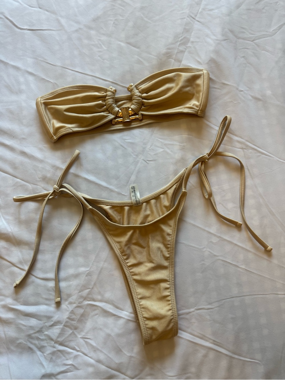Zaful Metallic Gold Bandeau Tie-Side Bikini Set